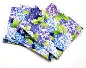 Hydrangea Cloth Cocktail Napkins, Lavender and Blue Floral, 12 Inch, Set of Four