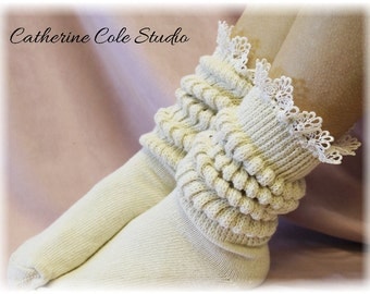 Ivory Cuddle Bunny sock super -duper -thick - cuddly - cottony - slouchy sock.Great for working out or lounging around - Catherine Cole SW1