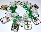 ST. PATRICKS DAY Charm Bracelet Irish Blessings Vintage St Patricks Day Altered Art Images Handmade Free2BDesigns Green White On Sale