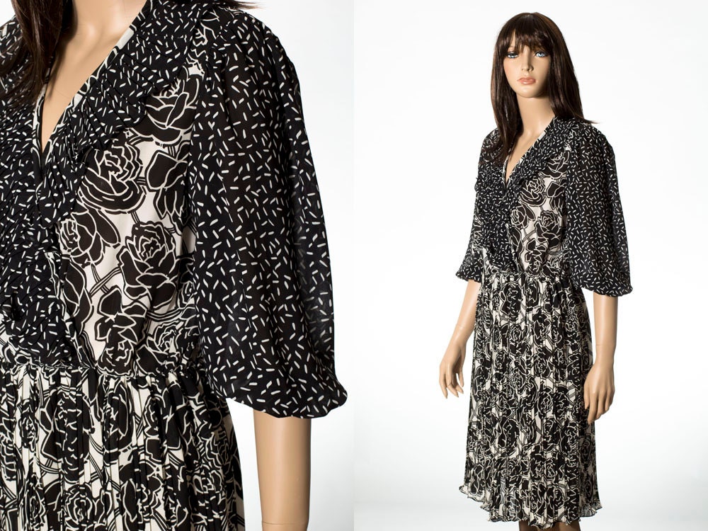 Vintage black and white ruffled sheer dress size small