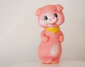 Anthropomorphic Rubber Squeak Toy Pig Pink Yellow Neckerchief Taiwan