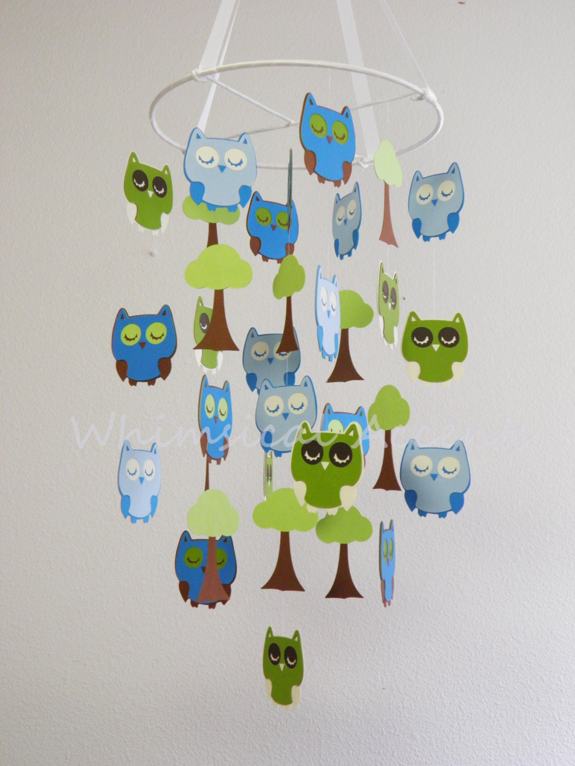 Sleep Tight Owl Baby Mobile in Green and Blue