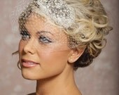 Birdcage Veil, Blusher Veil, Rhinestone Veil, cage Veil, Crystal head piece, Diamond Veil - Made to Order - ALANA