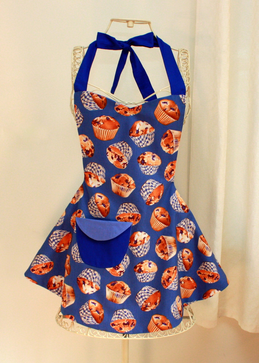 Womens Blueberry Muffins Apron, Womens Swing Apron in Blueberry Print