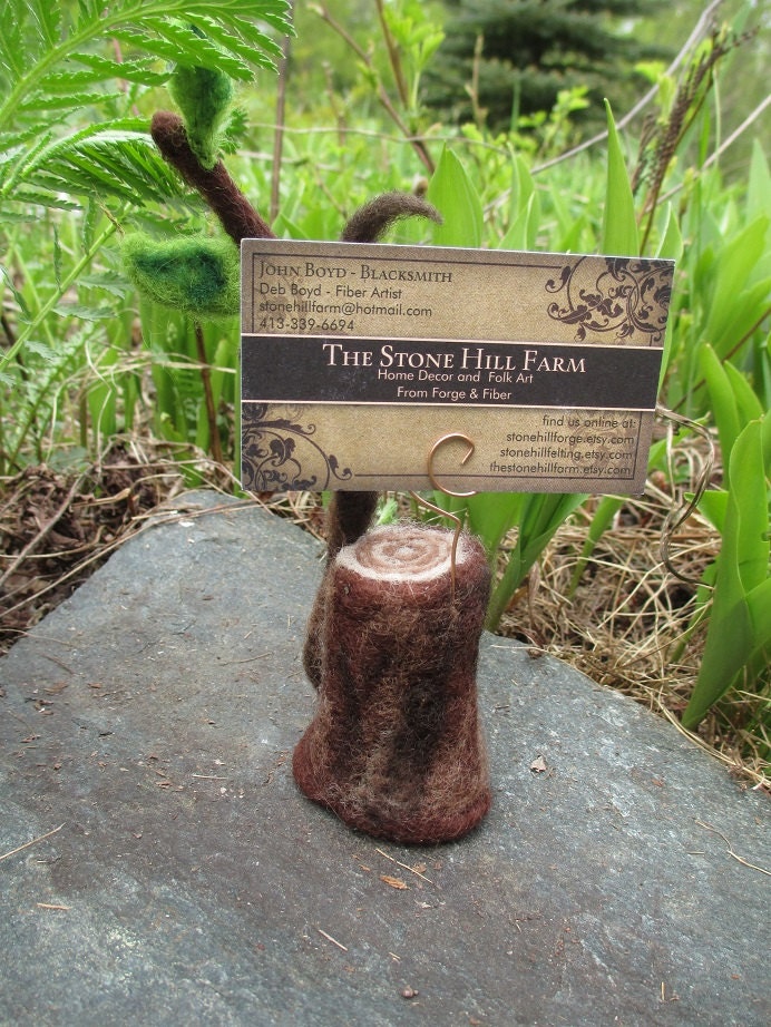Needle Felted Wool Stump Sprout -  Business Card or Photo Holder - Eco Friendly