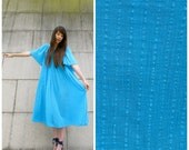 TURQUOISE Cotton Gauze Crochet GRECIAN Angel Sleeve Dress