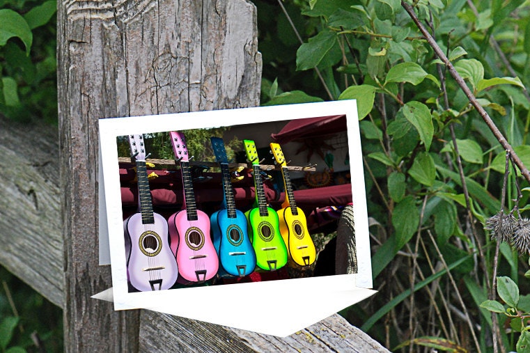 Rainbow Guitar Card, Blank Greeting Card, Note Card