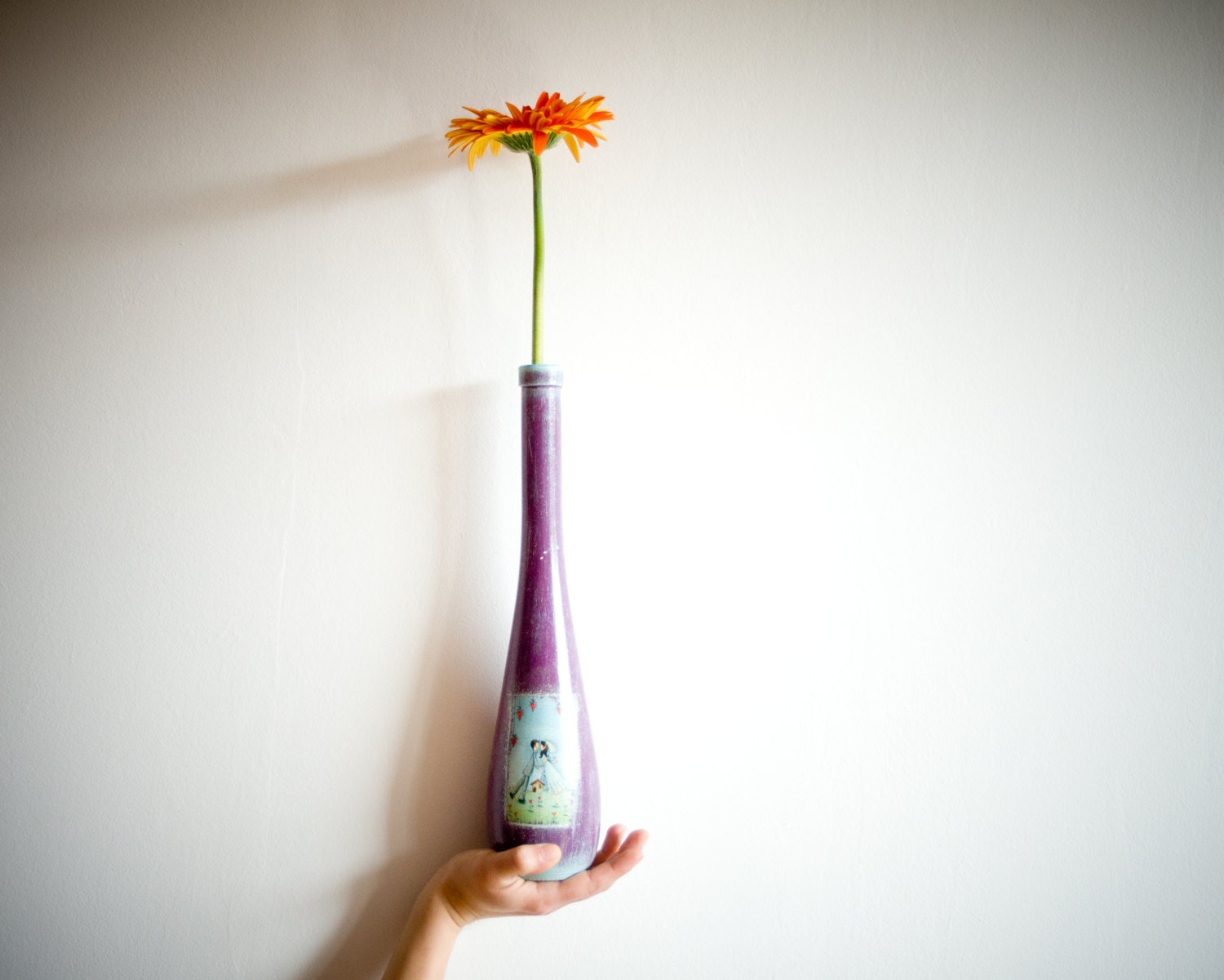 Wedding Vase LOVE Purple & Blue hearts, Upcycled Art Bottle PURPLE ROMANCE - Flower arrangement, spring wedding ohtteam