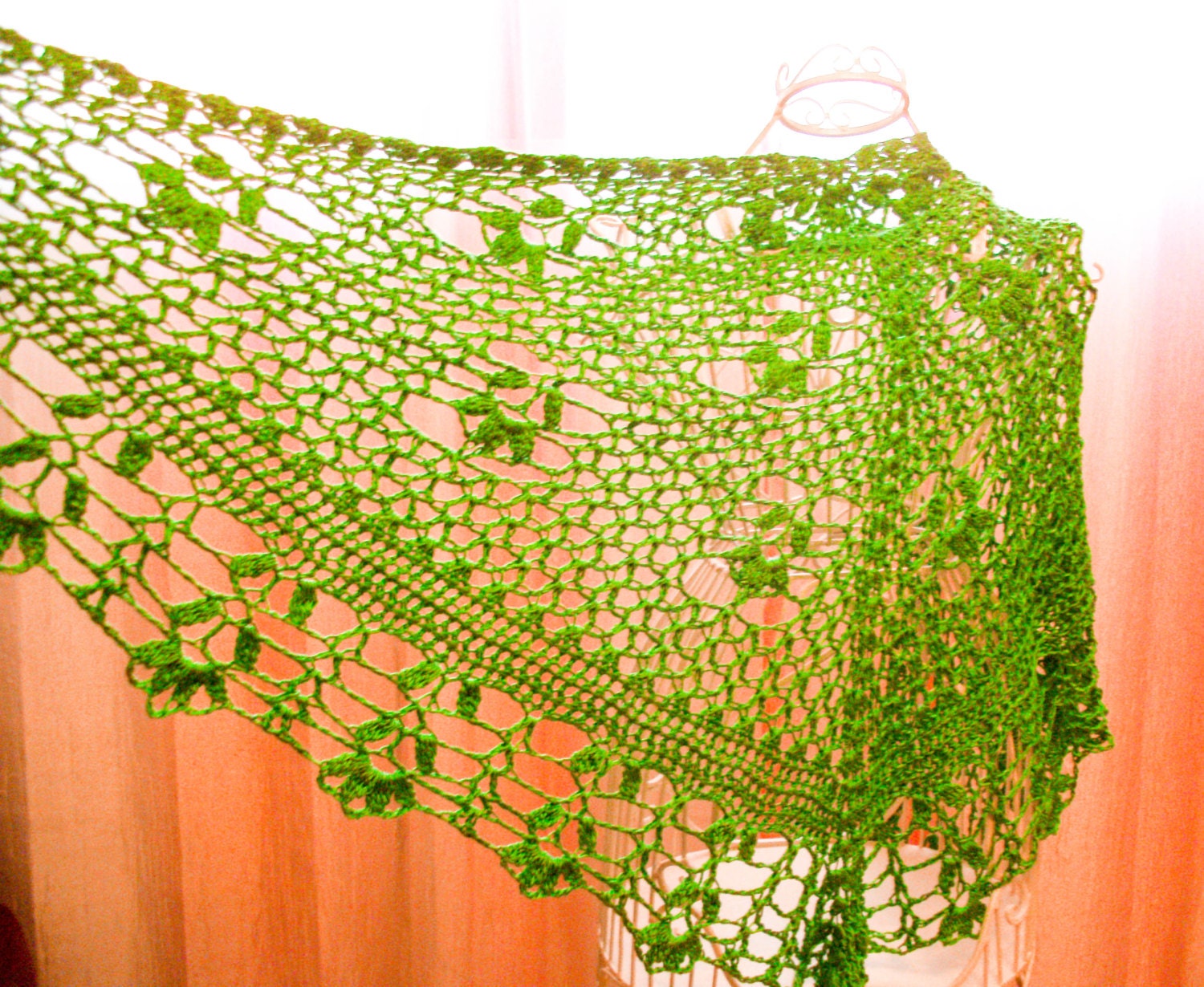 Crochet Silk Lace Shawl - Key Lime Green or Choose Your Color - 100% Hand Dyed Silk Yarn - Made to Order