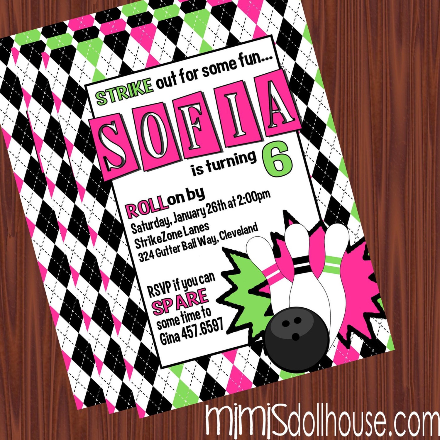 Bowling Invitation- Printable Bowling Birthday Invitation- Bowl Invitation PDF/JPEG Il_570xn