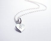 Custom Initial Tiny Heart Necklace, Personalized, Sterling Silver - Mother gift, Anniversary Wedding Bridesmaid Gift, Delicate Fine Jewelry