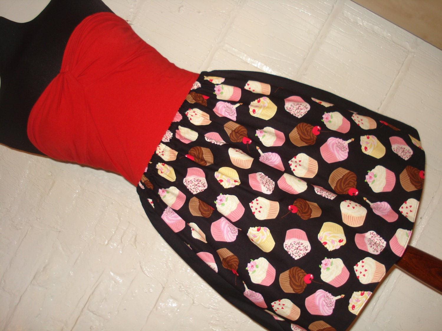 OOAK Birthday Cupcakes Plus Size Skirt - Black and Pink High Waisted Ladies Mini Skirt - Rockabilly Pin Up - Handmade Ready to ship