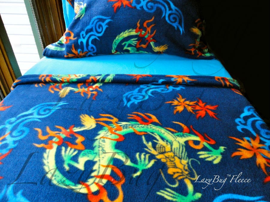 Crib Toddler Fleece Blanket Set 'Chinese Dragons' for Boys & Girls Fits Crib and Toddler Beds