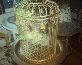 Vintage inspired gold Paris chic, cottage chic, shabby chic,  upcycled wedding card, wedding decor free standing large bird cage