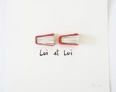 Lui et Lui (Him & Him) - book art, red leather, white, black ink, urban chic, elegant, romantic, wall art, couple, French text, love, 6x6
