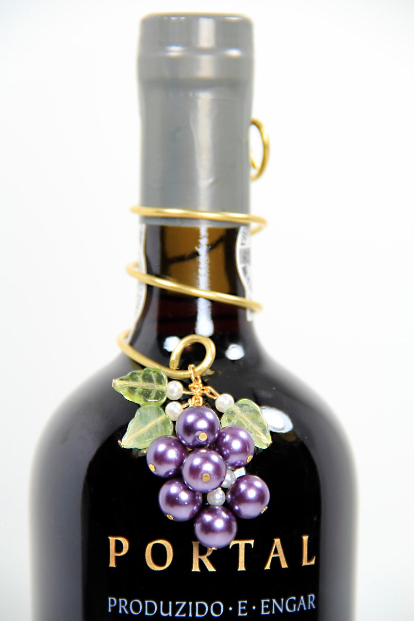 Wine Bottle Decoration Custom Beaded Grapes on Wire Coil