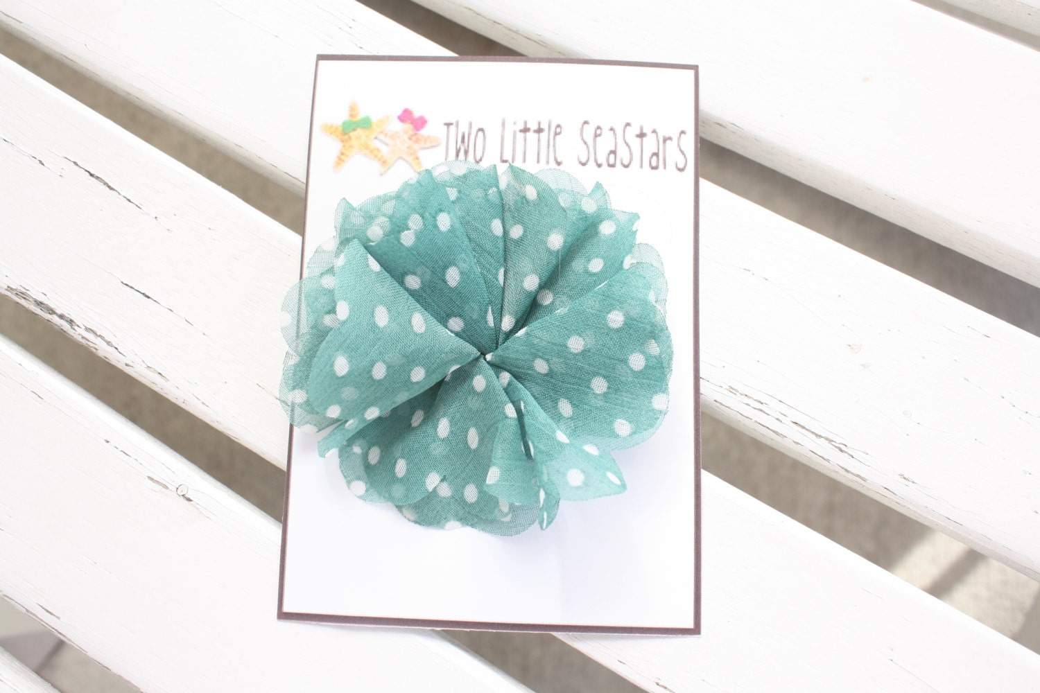 Baby hair clip - newborn hair clip - toddler/girl hair clip - adult hair clip - teal polka dot ruffled flower
