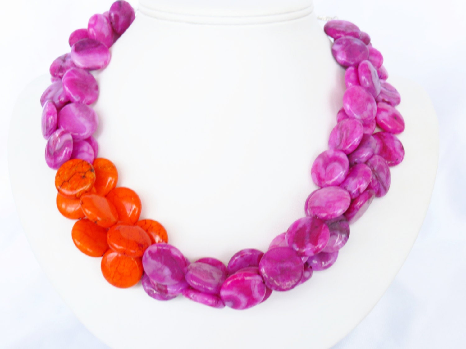 DESIGN YOUR OWN - Statement Jewelry - Crazy Lace Agate Pink and Turquoise Necklace - Asymmetrical Pink and Turquoise Color Block Necklace