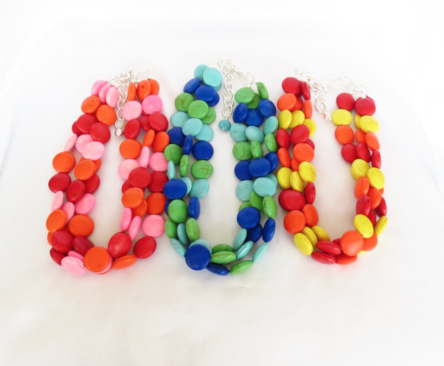 Summer Jewelry - COLOR BLOCK Red Blue Yellow Orange Pink Turquoise Necklace Multi Color - Turquoise Statement Necklace - Fashion Trend 2013