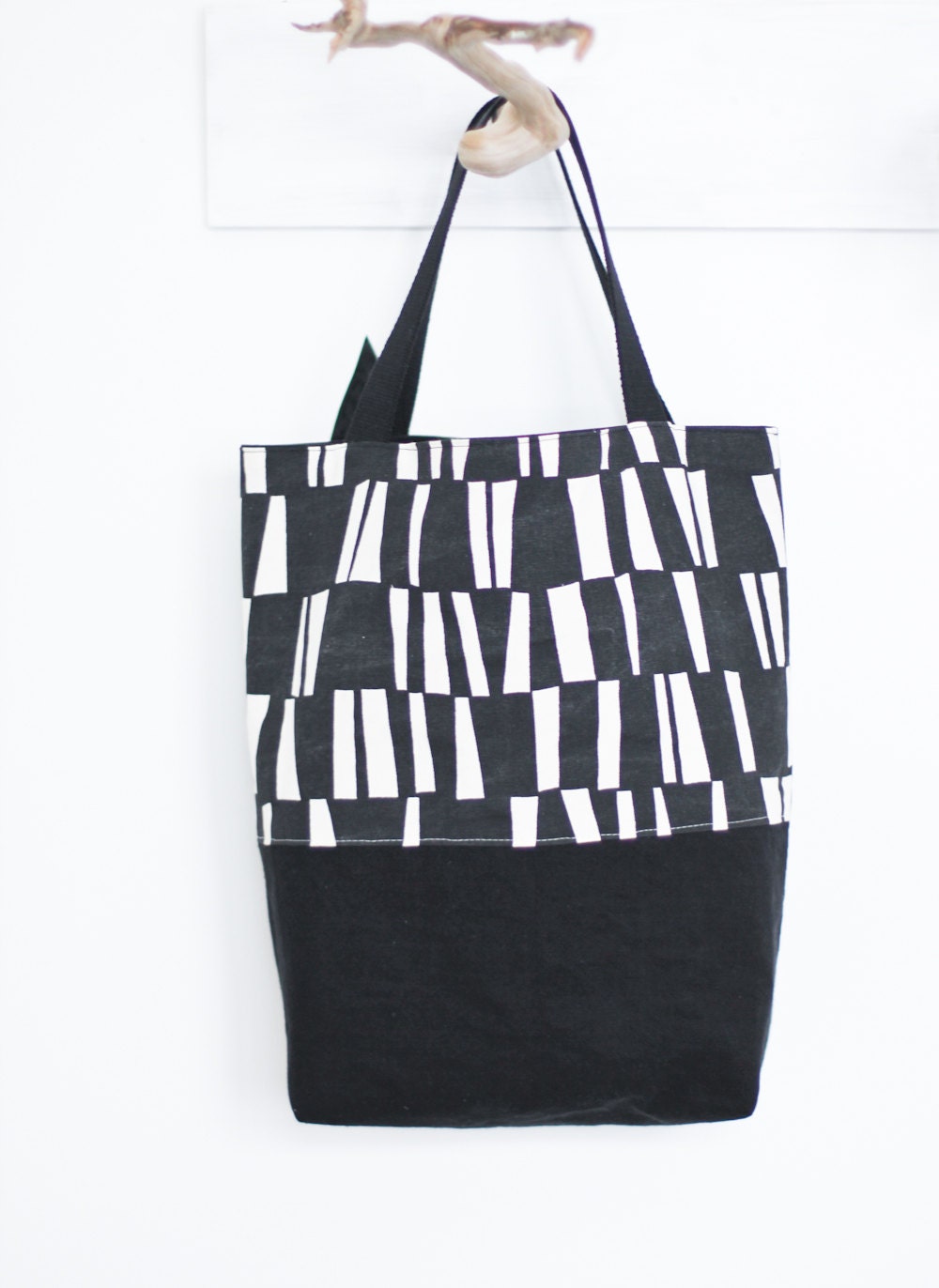 Graphic black and white cotton Tote bag