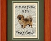 Dictionary Art Print - Mans Home is Dogs Castle - Tibetan Spaniel - 6 3/4" x 9 3/4" - Art Print on Upcycled Page