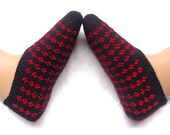 Valentine's Day Black Beaded  Turkish Knitting Slippers,Handmade Womens Slippers Socks, Ethnic, Traditional Clothes, Adult Slippers.