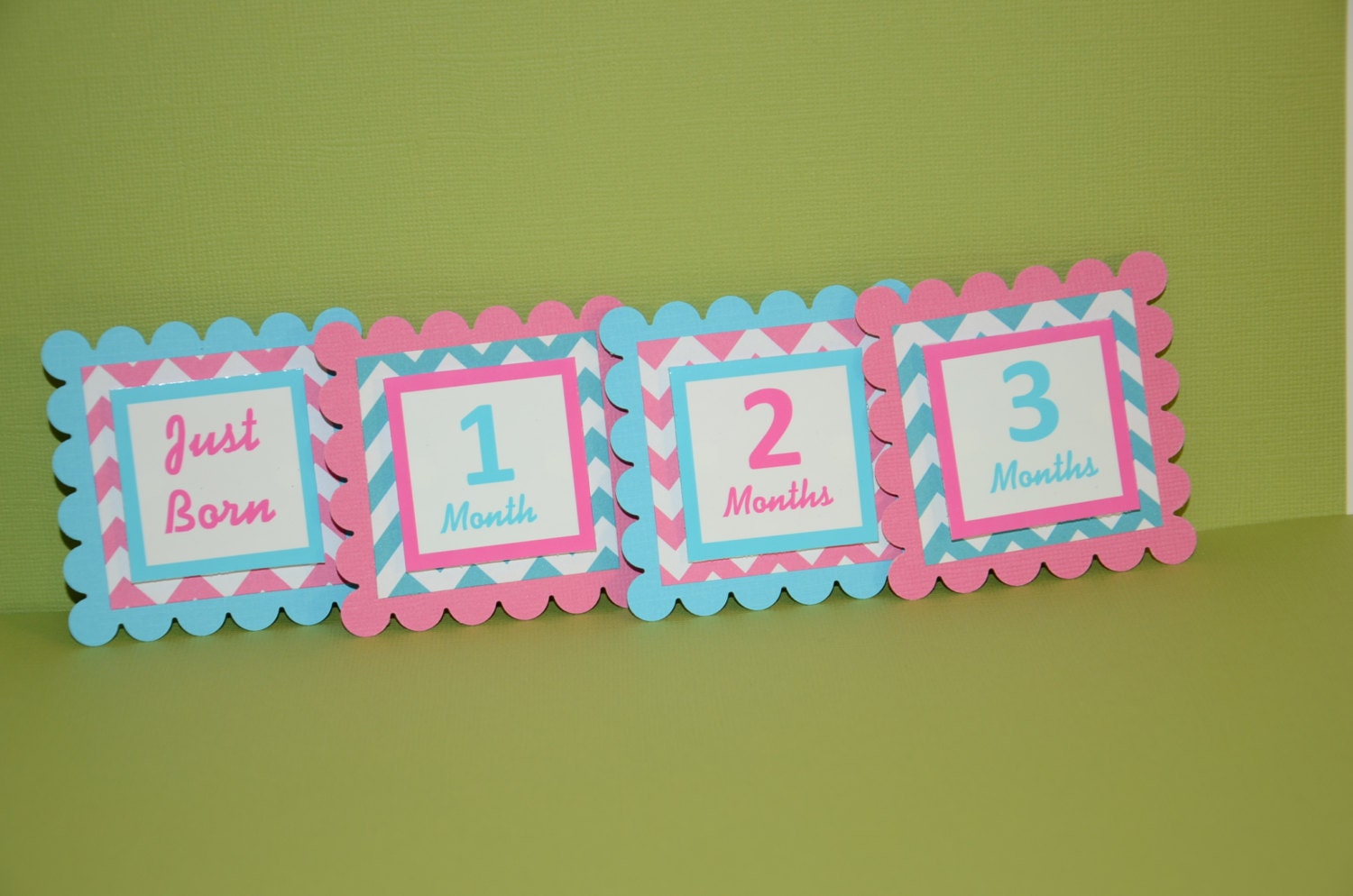 First Year Photo Clips, First Year Banner, Chevron Print, Hot Pink and Turquoise Blue, Chevron Print Theme Il_170x135