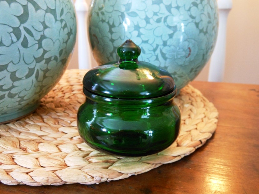 Vintage Emerald Green Glass Bottle/Jar with Lid Made in Belgium Early 1960s/Early 1970s