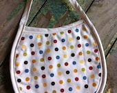 Baby Bib Girl or Boy Polka Dot Cream Blue Yellow Red Reversible Lined