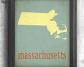 Massachusetts Map Art Print State Sign Typography Poster Choose your City & Color - 11x14