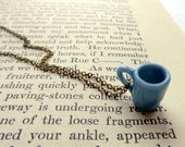 Cup of Coffee.  Brass  Blue Coffee Mug Necklace
