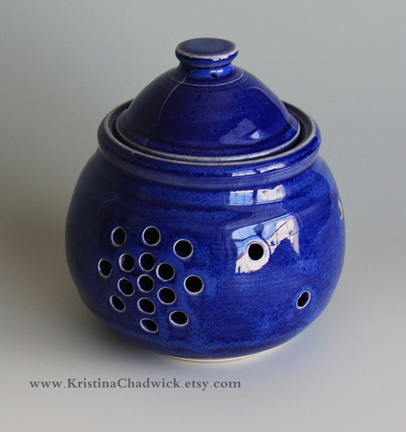 Garlic Keeper Jar Handmade Ceramic in Blue