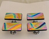 2 Dichroic Fused Glass Knobs - Colorful Cabinet Knobs Pulls - Hardware Fixture Home Decor - Dresser Drawer Knobs