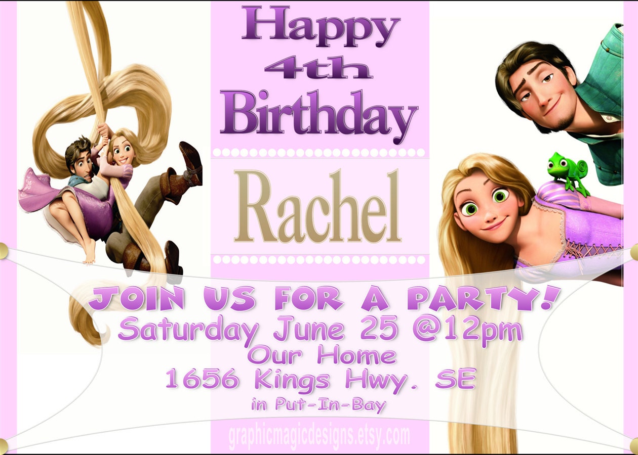 Disney's Tangled Personalized Custom Birthday Banner Invitation or Thank You note, Personalized, Custom -DIY "Unlimited" Printing