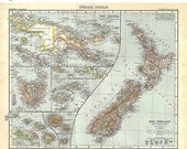 1914 South Pacific Islands Antique Original Map Copper Engraving Stieler