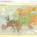 Ethnographic Map of Europe, Vintage Map, 1910s, Lithograph