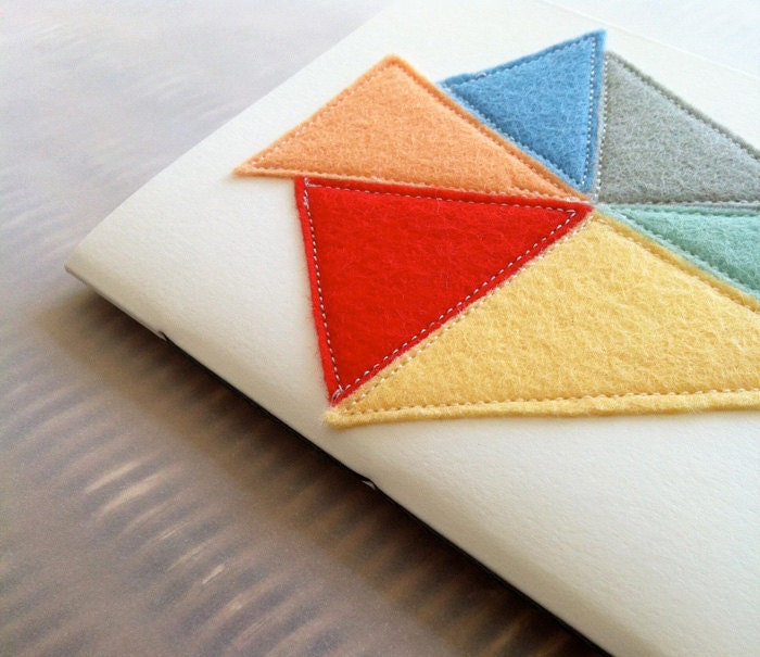 A6 Notebook hand bound with stitched felt motif / Crystal Notebook 05