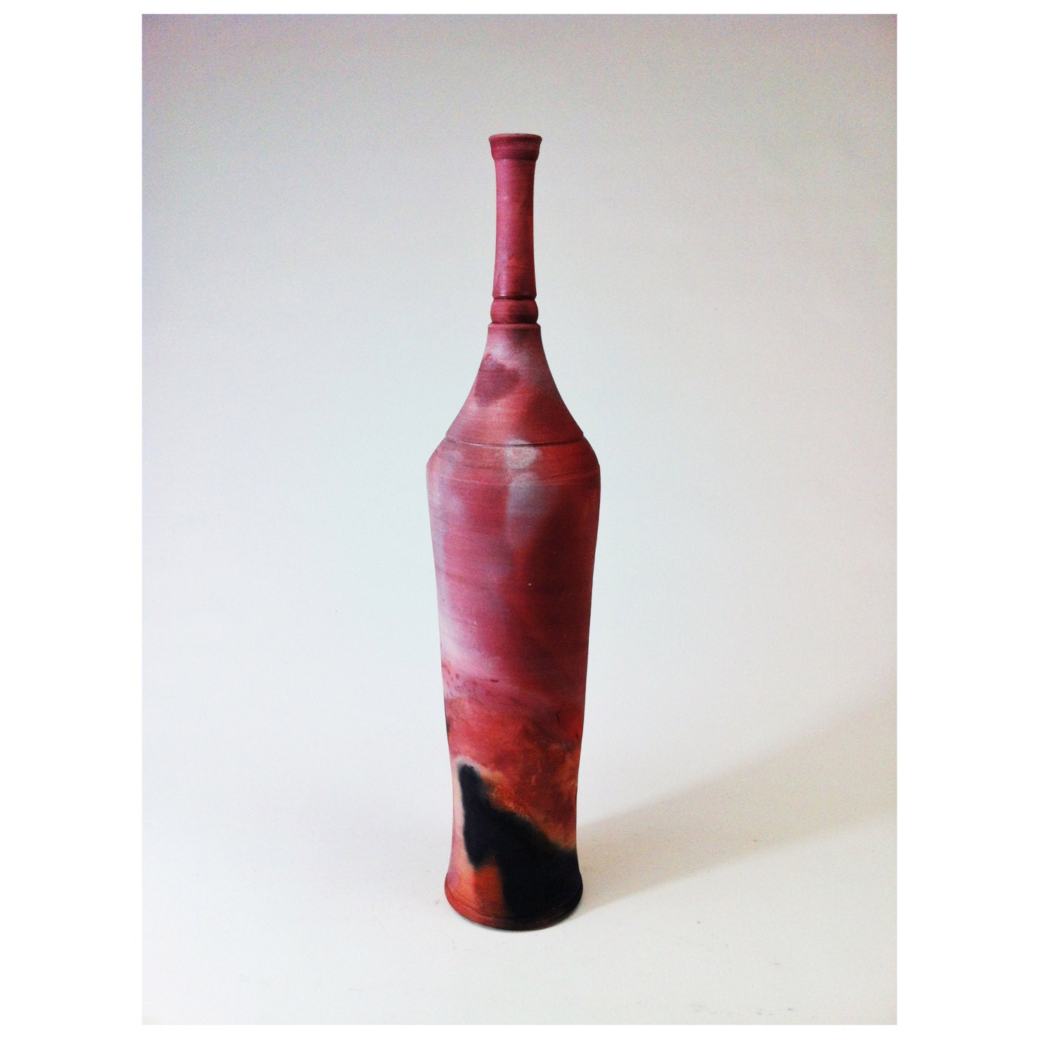 Saggar Vase in orange white pink black and red