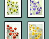 11 x 14 - Set of 4, Poppies Watercolor Painting Original, Flower watercolor paintings, Modern Wall Decor