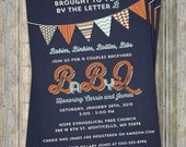 BABYQ baby shower invitation with banner, bbq baby shower, navy, aqua, orange digital, printable file