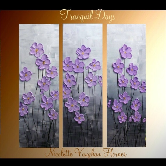 Original 3 Panel  DEEP Gallery canvas abstract  Modern 36" palette knife signature Impasto floral Oil painting by Nicolette Vaughan Horner - artmod