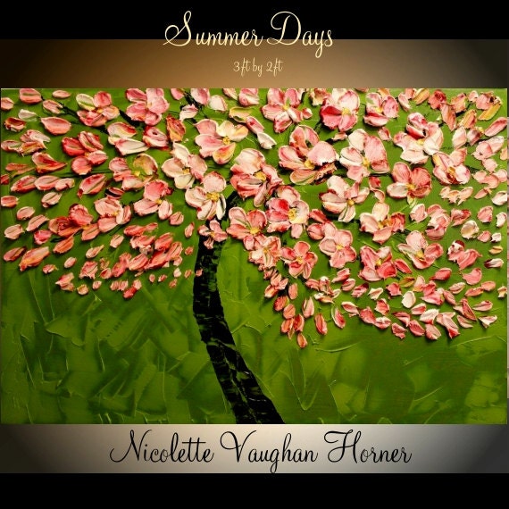 Oil Landscape painting Abstract Original Modern 36" palette knife signature floral oil  impasto oil painting by Nicolette Vaughan Horner