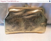 1950's Vintage Goldtone Change Purse/Cosmetic Bag Retro Rockabilly Accessory 2 in 1 Clutch