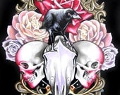 SALE  The Riddle painting skulls goth tattoo roses crow knives Brothers Grimm