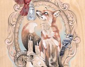 Forest Altar painting Satan Satanism witchcraft magic red fox cardinal blue jay goat skull occult