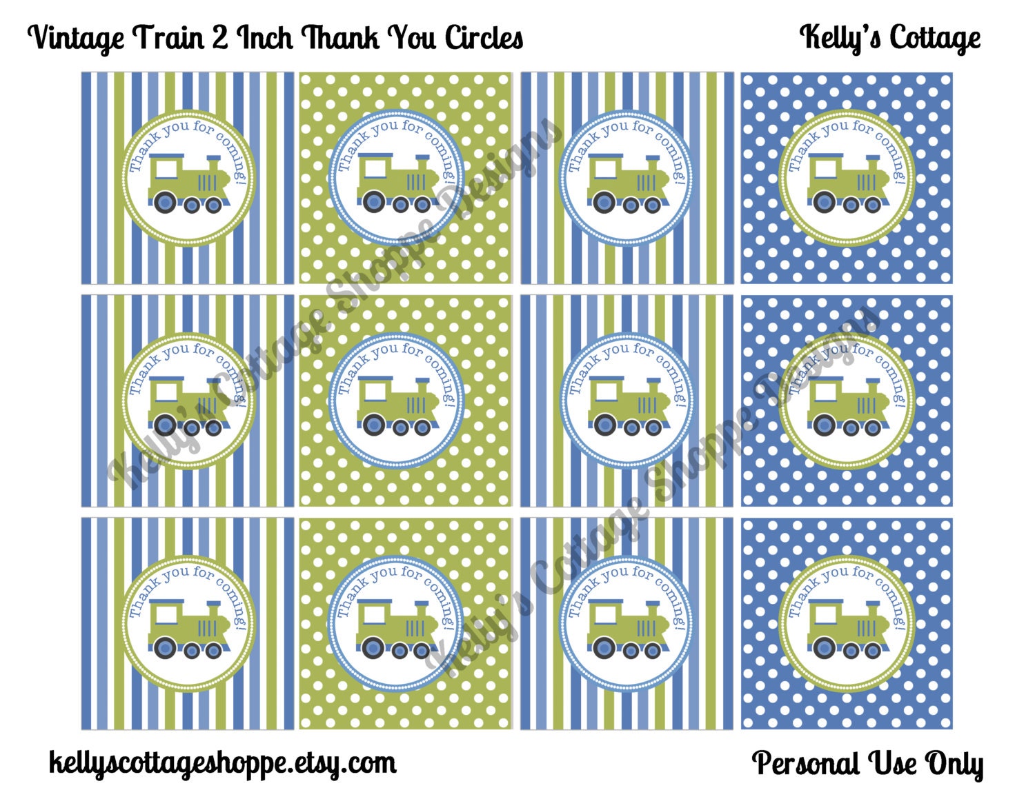 Instant Download Vintage Train Birthday Party 2 Inch Thank You Circles Il_570xn