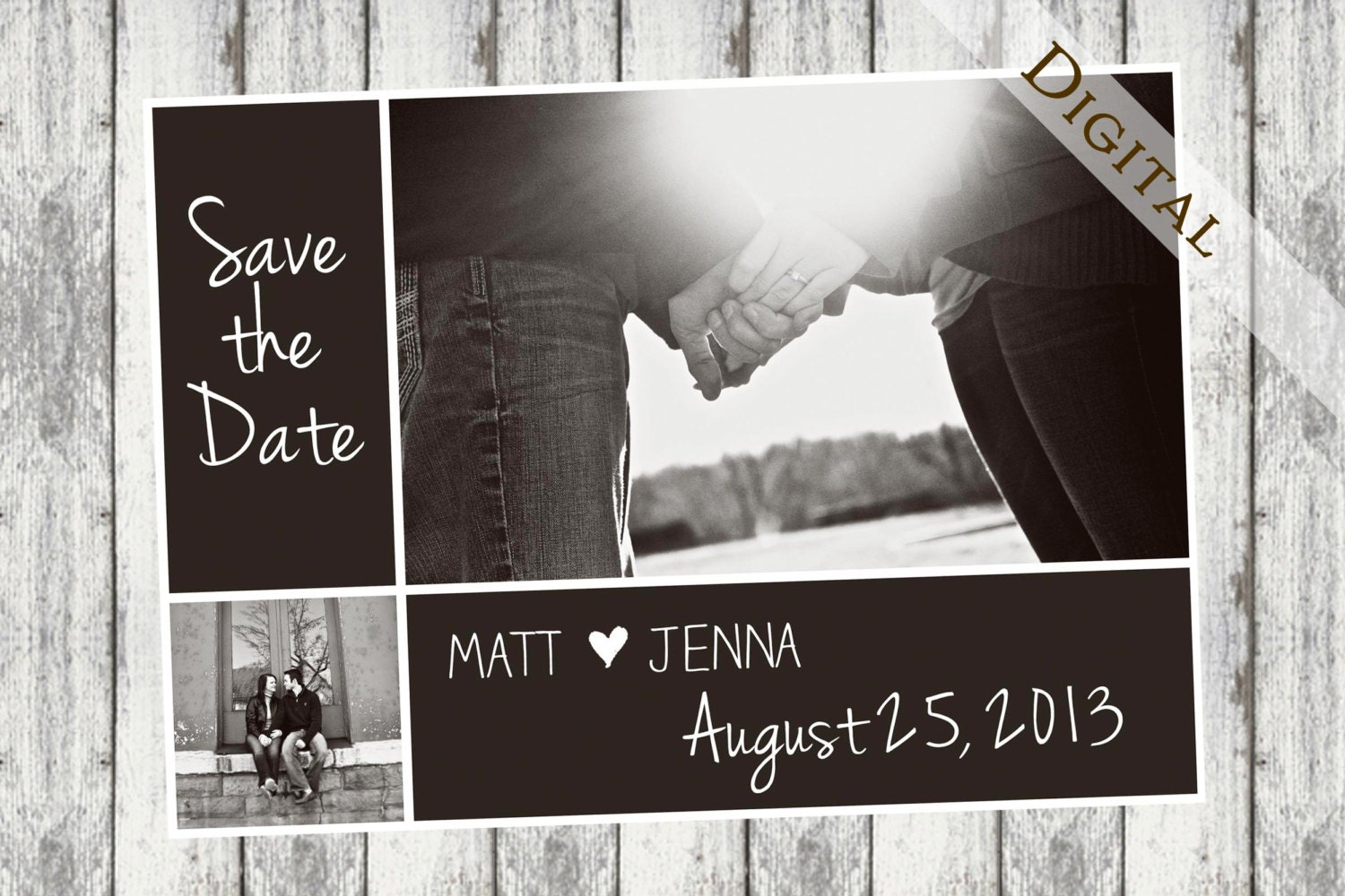Brown Digital Save The Date : customizable, print yourself, your picture, hearts, wedding invitation, digital, printable, engagement, I