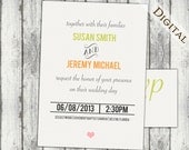 Modern Wedding Invitation: 5x7 Save the Date Template, diy, printable, digital, simple, striped, green, orange, postcard, KK