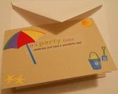 Birthday card, Beach party birthday card, blank inside, beach stationery, summer stationery