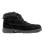 80s- 90s Vintage Mens 12 / Black SUEDE Leather Boots Grunge Rocker / Ankle Combat Lace Up Chunky Biker